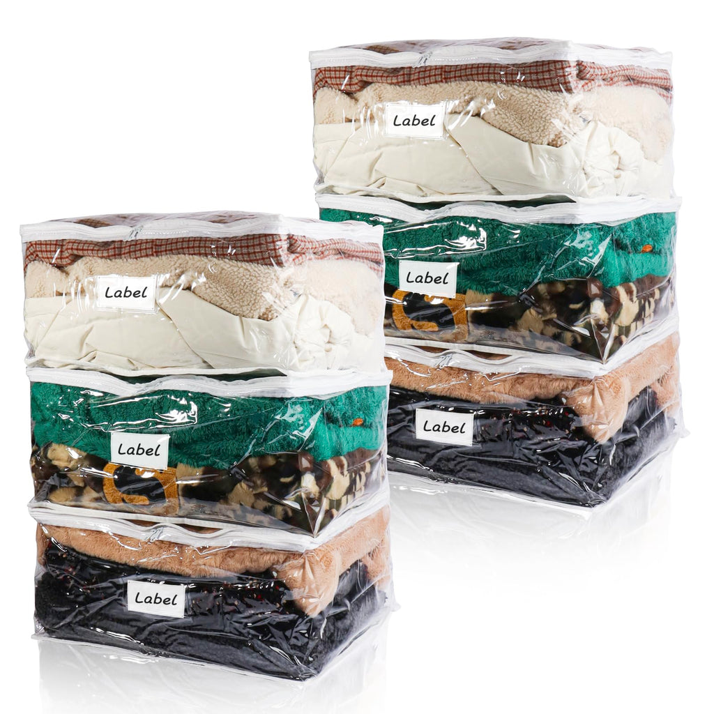 Clear Zippered Storage Bags Plastic Sweater Storage Bags with Zipper 6 Packs Clothing Organizer for Blankets Linen Sweater Bed Sheet Quilt Clothes Pillow (15.7 x 13.8 x 3.9 Inch, White)