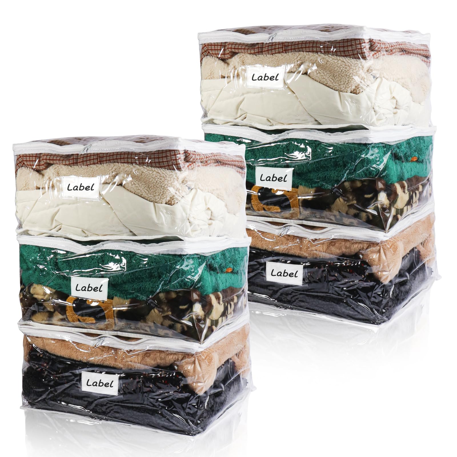 Clear Zippered Storage Bags Plastic Sweater Storage Bags with Zipper 6 Packs Clothing Organizer for Blankets Linen Sweater Bed Sheet Quilt Clothes Pillow (15.7 x 13.8 x 3.9 Inch, White)