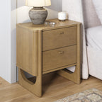 Nathan James Solace Mid Century Modern 2 Drawer Nightstand with Solid Wood Frame and Rounded Details, Raw Oak