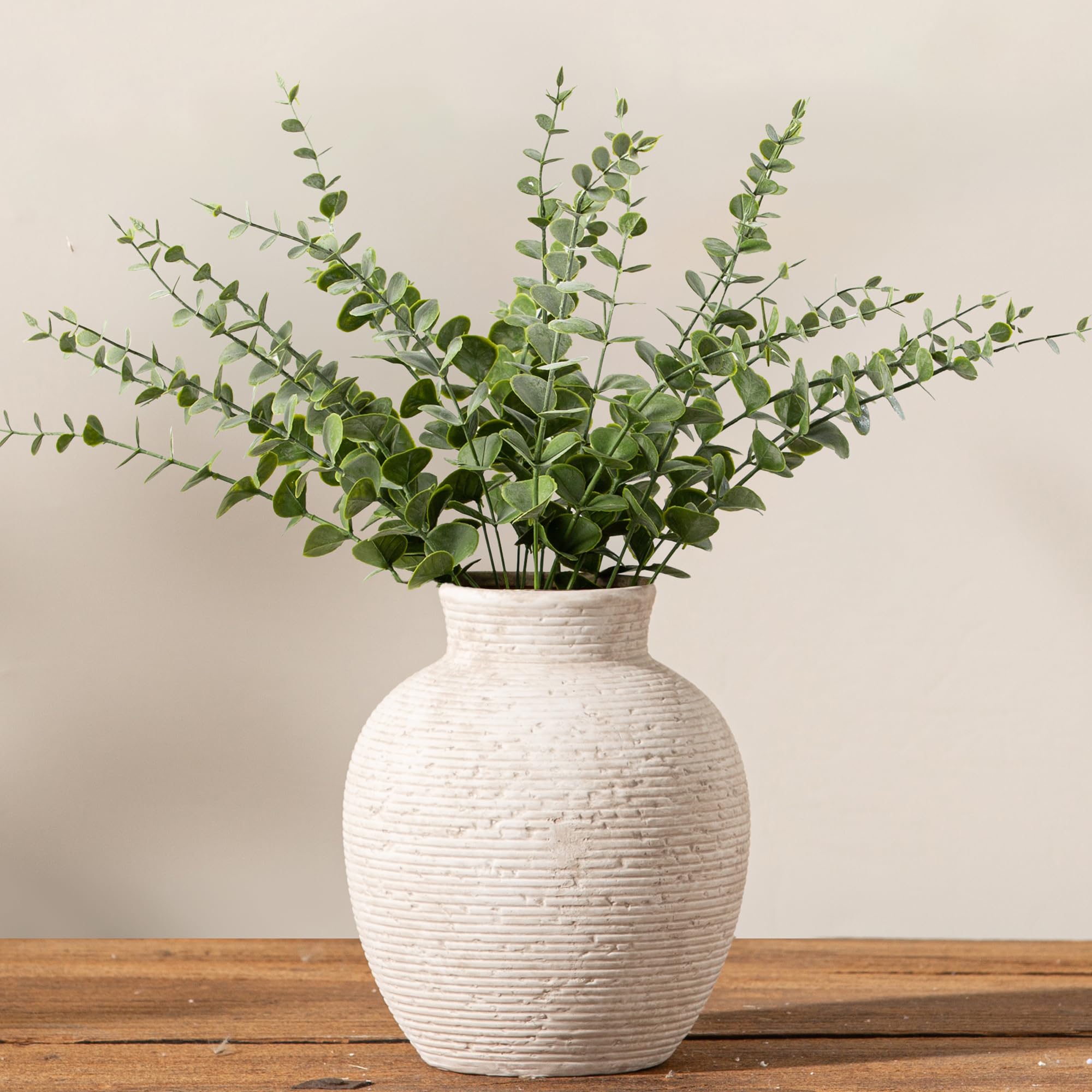 Vanselia Ceramic Flower Vase Home Decor - Farmhouse Table Vases Rustic Vintage Living Room Kitchen Bedroom Decorations for House Book Shelf Office Coffee Desk Dining Fireplace (7.4" Rustic)