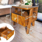 Rum Nightstand with Drawers, Solid Acacia Wood Bedside Table with Drawer & Open Shelf, Handcrafted Wood Grain End Table, Scratch & Water-Resistant, Durable & Easy Assembly (Caramel, Rum)