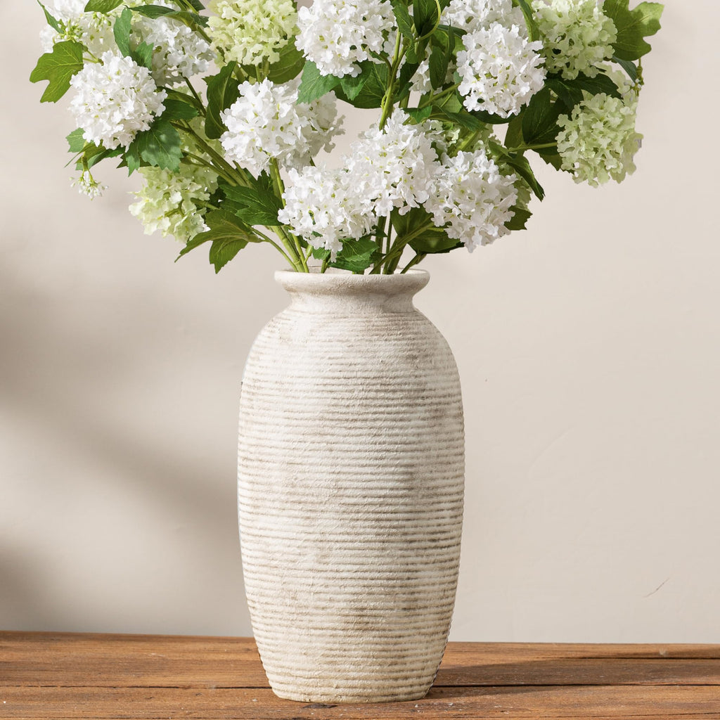 Ceramic Flower Vase, 7.48 Inch White Rustic Farmhouse Decorative Vase Pottery Wide-Mouth Vases for Home Decor Table Living Room Entryway Mantel Bookshelf Bedroom Bathroom Kitchen