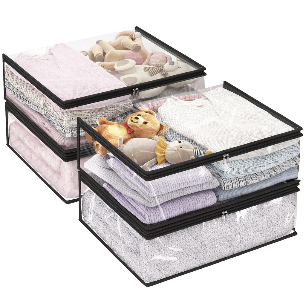 Fixwal 2pcs Small Comforter Storage Bags with Zipper 35L Capacity, Clear Plastic Closet Storage and Organizers for Clothing Sweaters Bedding Blankets