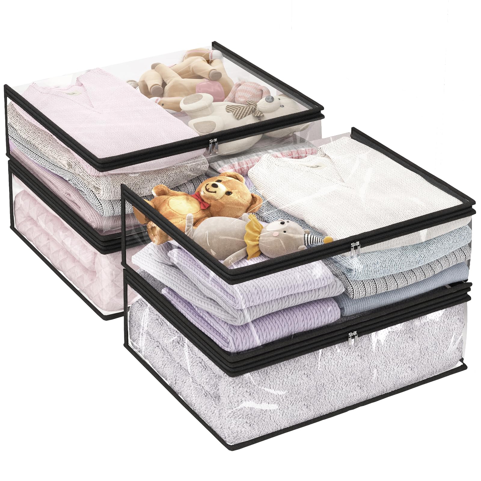 Fixwal 2pcs Small Comforter Storage Bags with Zipper 35L Capacity, Clear Plastic Closet Storage and Organizers for Clothing Sweaters Bedding Blankets