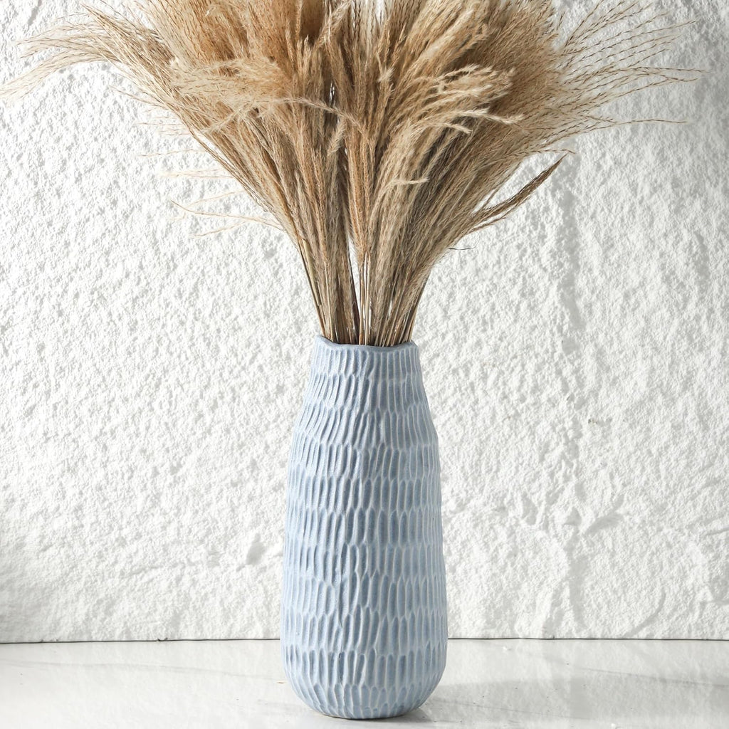 Uiddo 12.6 Inch Mat Blue Modern Handmade Ceramic Vase, Rustic Farmhouse Decorative Flower Vases for Home Decor,Pampas Grass Bouquet, Living Room,Kitchen,Office,Bedroom,Centerpiece Table Decorations