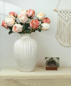 Handmade Ceramic Decorative Vase – Warm White Rustic Textured 10.4” Round Vase with Irregular Waves and Weathered Stone Finish for Home, Office, Farmhouse Decor