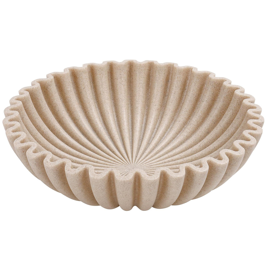 YMXYJM Large Decorative Bowl, Modern Handicraft Bowls for Home Decor, Fruit Bowl for Kitchen Counter, Ruffle Decor, Stylish Key Bowl for Entry Table, Artificial Stone Beige