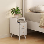 AQIMUELE Small Nightstand with Drawers, Solid Wood Bedside Table, Narrow Walnut Nightstand for Bedroom