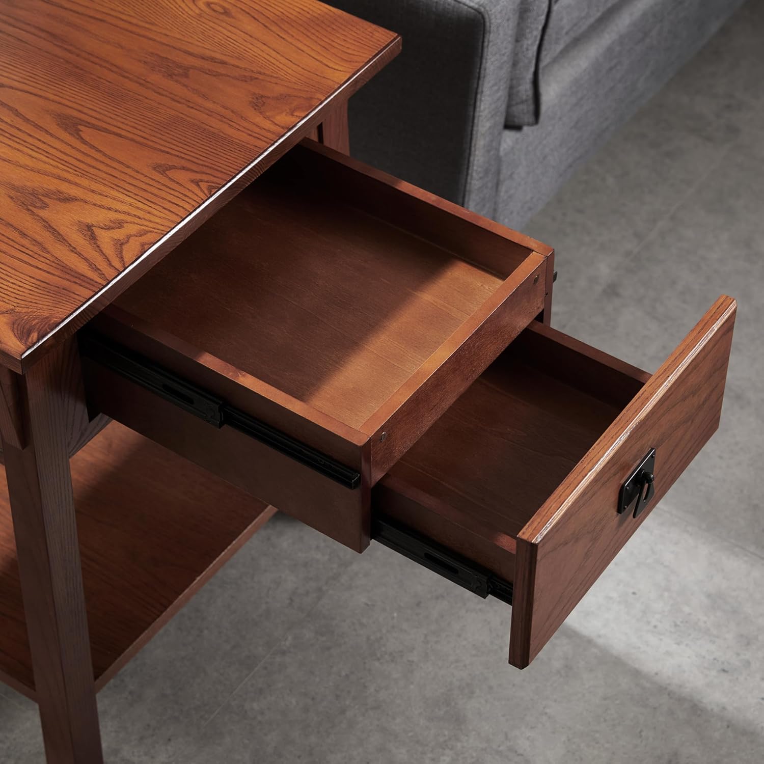 Leick Home Mission End Table, Solid Wood, 1 Storage Drawer, Secret Compartment, Bottom Display Shelf, Easy-Assembly, For Living Room/Bedroom, Russet, 24.0 in. L x 20.0 in. W x 24.0 in. H, 9066-SC