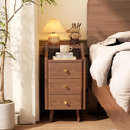 Narrow Nightstand with 2 Drawers,Walnut Nightstand,Bedside Table,Solid Wood Modern Bedside Table for Bedroom,Study,Toilet