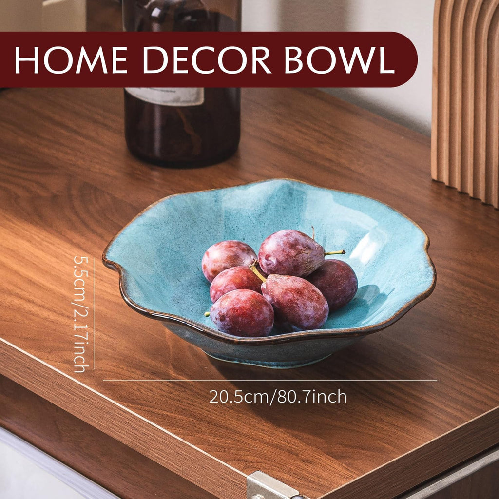 8" Fruit Bowl for Kitchen Counter Decor,Lotus Leaf Shape Ceramic Decorative Bowl,Key Bowl for Entryway Table Modern Home Decor