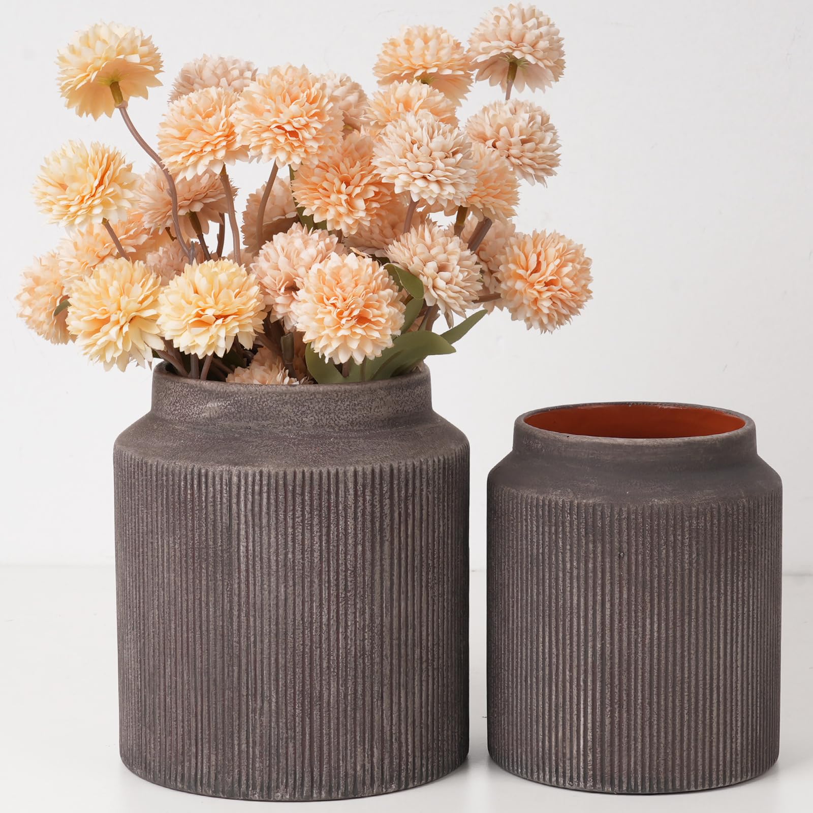 CUCUMI Ceramic Vase Set of 5, Home Decor Farmhouse Décor Handmade Pottery Vases for Pampas Grass, Dried Fresh Flowers, Table, Living Room, Kitchen, Shelf, Entryway Mantel Neutral Tones
