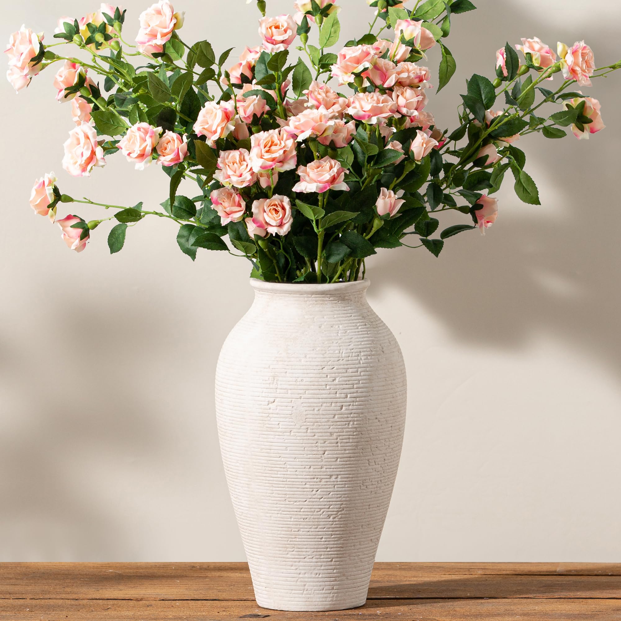 Vanselia Ceramic Flower Vase Home Decor - Farmhouse Table Vases Rustic Vintage Living Room Kitchen Bedroom Decorations for House Book Shelf Office Coffee Desk Dining Fireplace (7.4" Rustic)