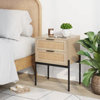 Nathan James Solace Mid Century Modern 2 Drawer Nightstand with Solid Wood Frame and Rounded Details, Raw Oak