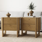 Nathan James Solace Mid Century Modern 2 Drawer Nightstand with Solid Wood Frame and Rounded Details, Raw Oak