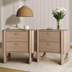 Nathan James Solace Mid Century Modern 2 Drawer Nightstand with Solid Wood Frame and Rounded Details, Raw Oak