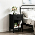 Farmhouse Nightstand with Drawer, Small Wood Bedside Table, Small Rustic Side Table, Modern End Table with Drawer, Wooden Walnut Brown Night Stand for Bedroom LET512DR