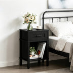 Farmhouse Nightstand with Drawer, Small Wood Bedside Table, Small Rustic Side Table, Modern End Table with Drawer, Wooden Walnut Brown Night Stand for Bedroom LET512DR