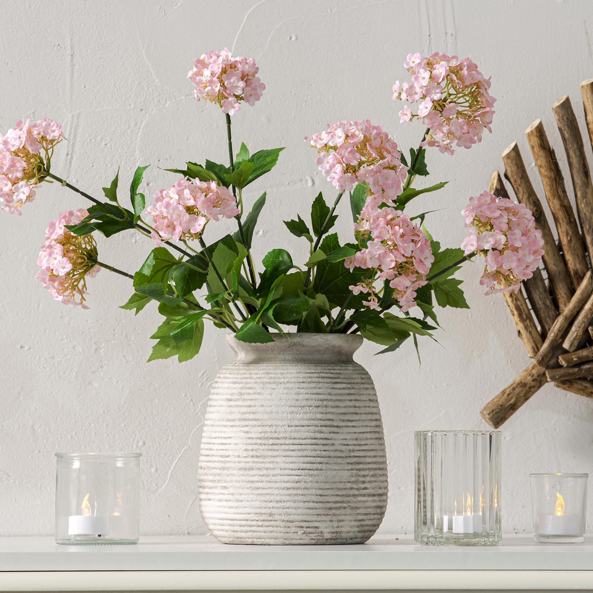 Ceramic Flower Vase, 7.48 Inch White Rustic Farmhouse Decorative Vase Pottery Wide-Mouth Vases for Home Decor Table Living Room Entryway Mantel Bookshelf Bedroom Bathroom Kitchen