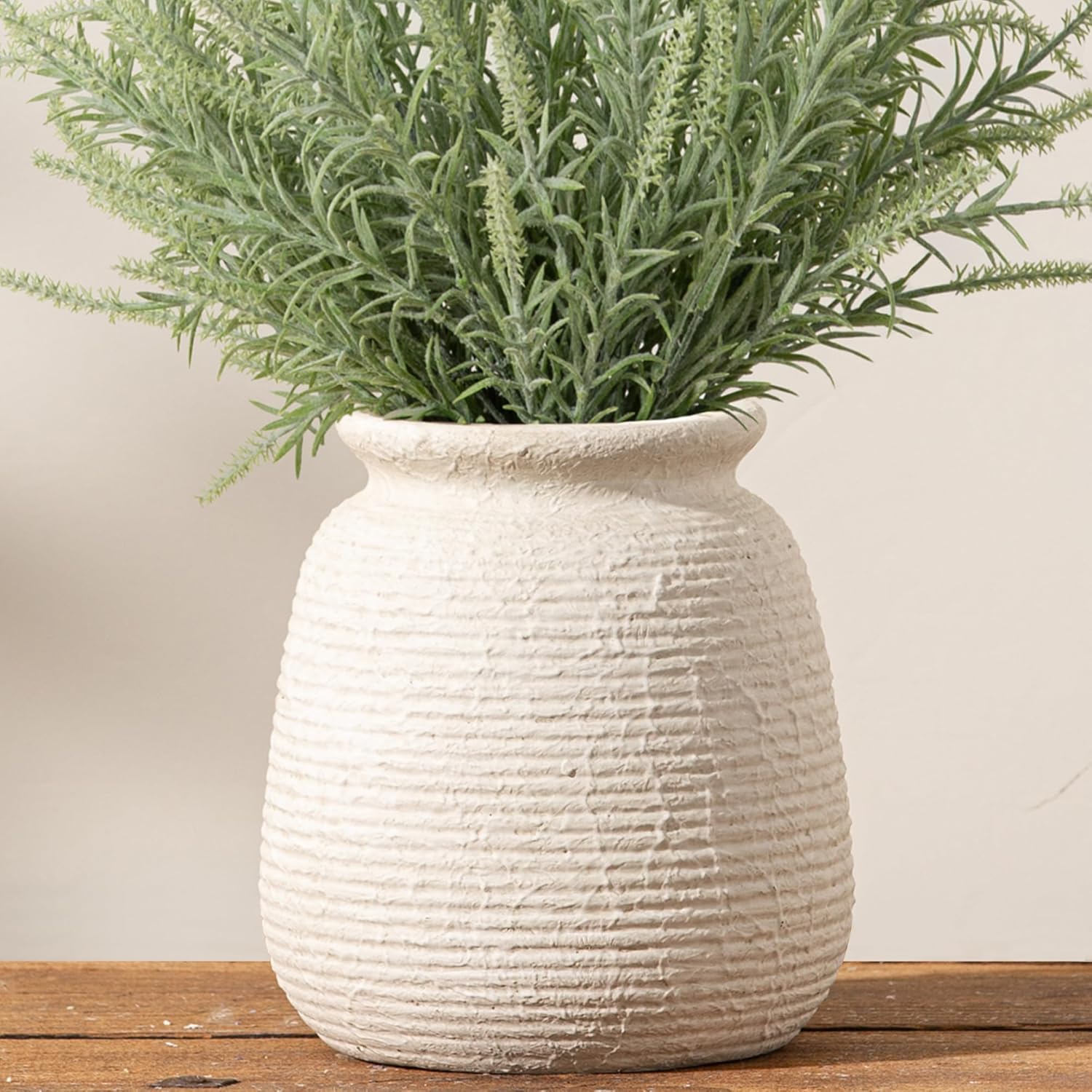 Ceramic Flower Vase, 7.48 Inch White Rustic Farmhouse Decorative Vase Pottery Wide-Mouth Vases for Home Decor Table Living Room Entryway Mantel Bookshelf Bedroom Bathroom Kitchen