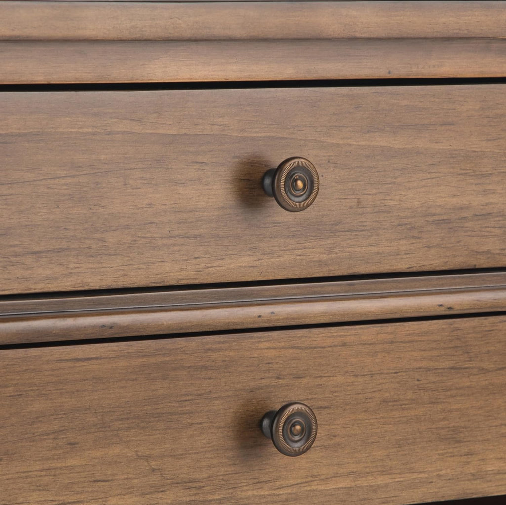 SIMPLIHOME Carlton Bedside Table - 24 inch Wide Solid Wood Nightstand Table in Rustic Natural Aged Brown, Transitional Bedroom Side or End Table with 2 Drawers, Open Storage Shelf and Bronze Hardware