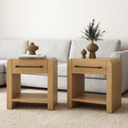 Nathan James Solace Mid Century Modern 2 Drawer Nightstand with Solid Wood Frame and Rounded Details, Raw Oak