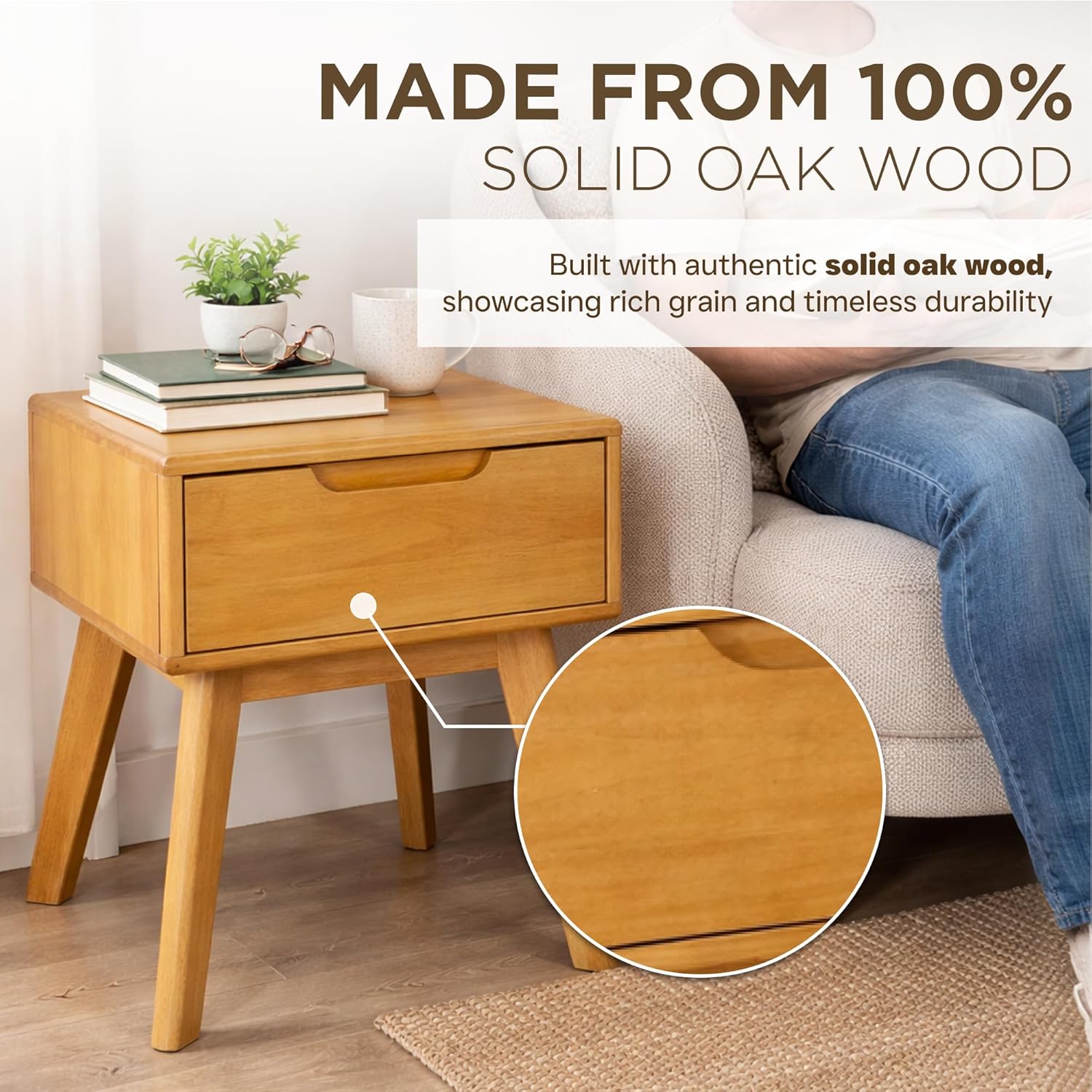Scandinavian Night-Stand - Solid Wood Nightstand - Minimalist Bedside Table with Drawer