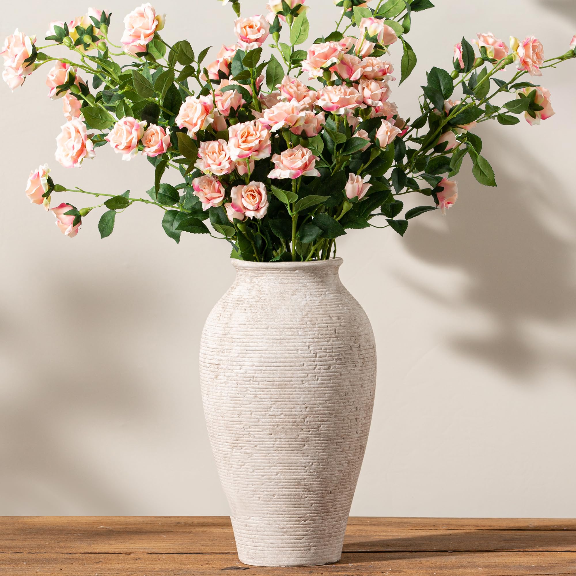Vanselia Ceramic Flower Vase Home Decor - Farmhouse Table Vases Rustic Vintage Living Room Kitchen Bedroom Decorations for House Book Shelf Office Coffee Desk Dining Fireplace (7.4" Rustic)
