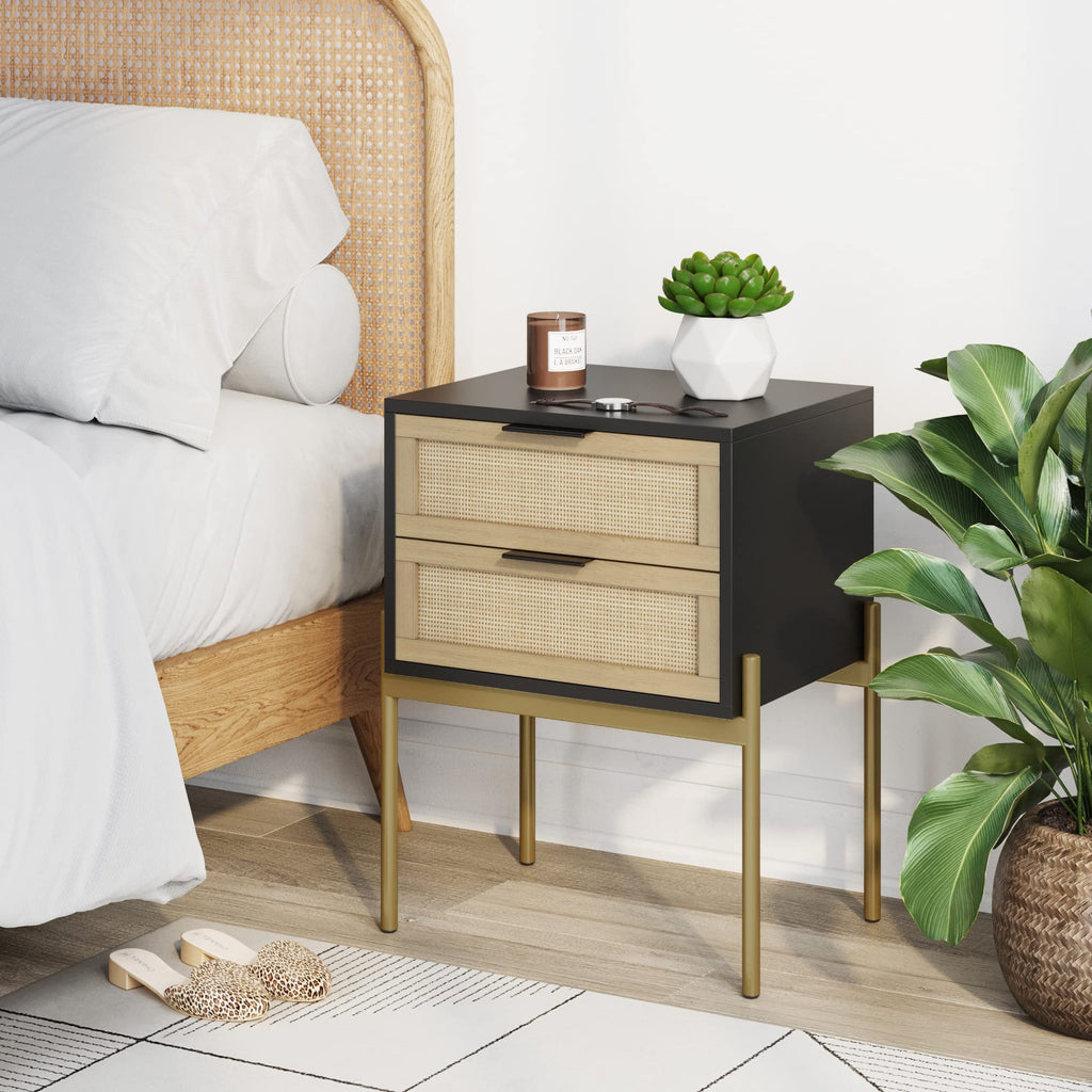 Nathan James Solace Mid Century Modern 2 Drawer Nightstand with Solid Wood Frame and Rounded Details, Raw Oak