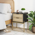 Nathan James Solace Mid Century Modern 2 Drawer Nightstand with Solid Wood Frame and Rounded Details, Raw Oak