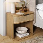 Nathan James Solace Mid Century Modern 2 Drawer Nightstand with Solid Wood Frame and Rounded Details, Raw Oak