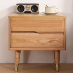Solid Wood Nightstand,Oak Wooden Mid Century Night Stand with 2-Silent Drawer,Small Bedside Table for Bedroom, Living Room and Dorm (19.29H,Natura
