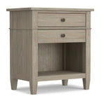 SIMPLIHOME Carlton Bedside Table - 24 inch Wide Solid Wood Nightstand Table in Rustic Natural Aged Brown, Transitional Bedroom Side or End Table with 2 Drawers, Open Storage Shelf and Bronze Hardware
