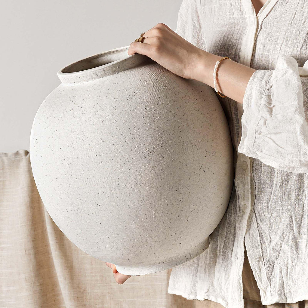 Large White Ceramic Vase - 9.8 Inch Rustic Farmhouse Flower Vase for Home Decor, Minimalist Tall Vases for Living Room, Table, Bathroom, Holiday & Weddings (Sandstone White)