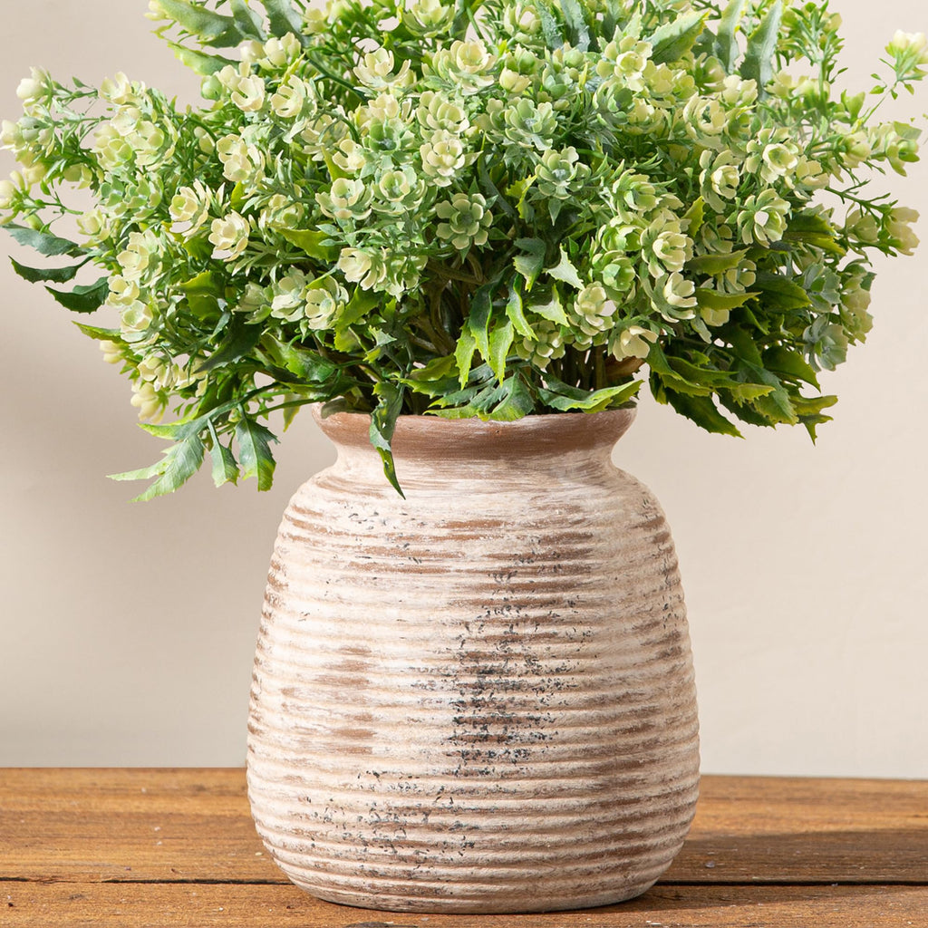 Ceramic Flower Vase, 7.48 Inch White Rustic Farmhouse Decorative Vase Pottery Wide-Mouth Vases for Home Decor Table Living Room Entryway Mantel Bookshelf Bedroom Bathroom Kitchen