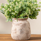 Ceramic Flower Vase, 7.48 Inch White Rustic Farmhouse Decorative Vase Pottery Wide-Mouth Vases for Home Decor Table Living Room Entryway Mantel Bookshelf Bedroom Bathroom Kitchen