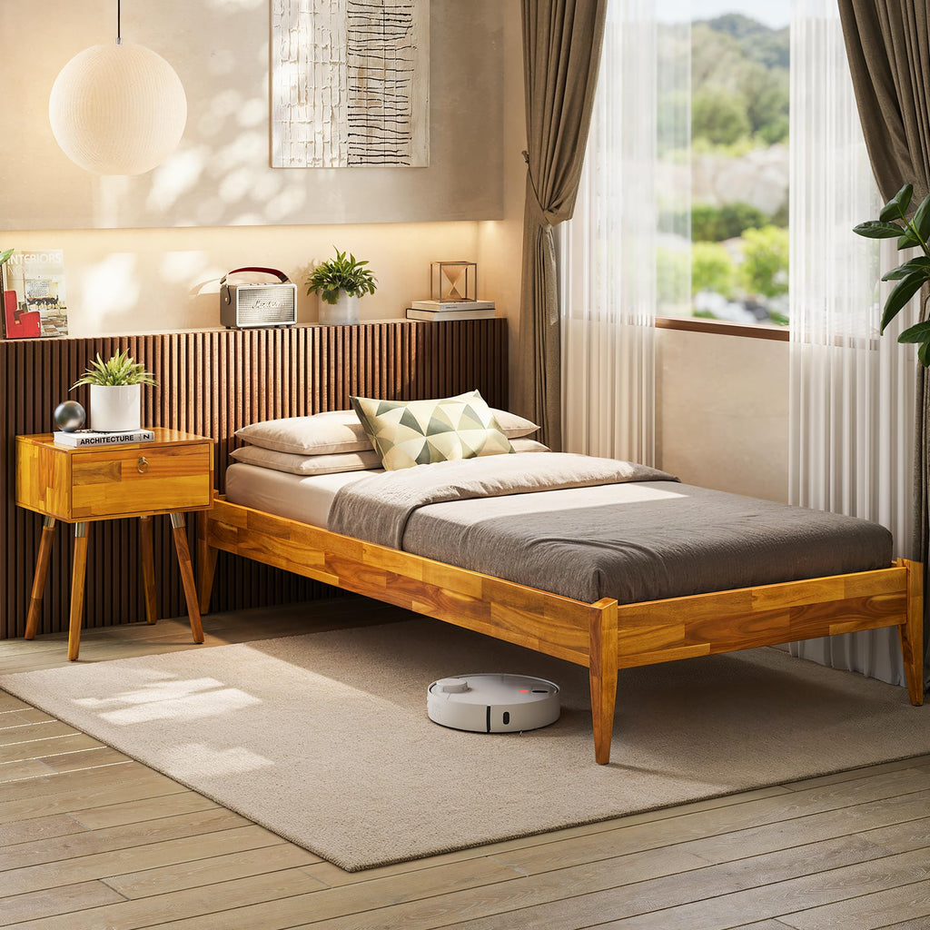 Bme Alden Solid Wood Nightstand/Side Table/End Table, Fully Assembled, with 1-Drawer for Mid Century Bedroom and Living Room, (12mm), Dark Chocolate