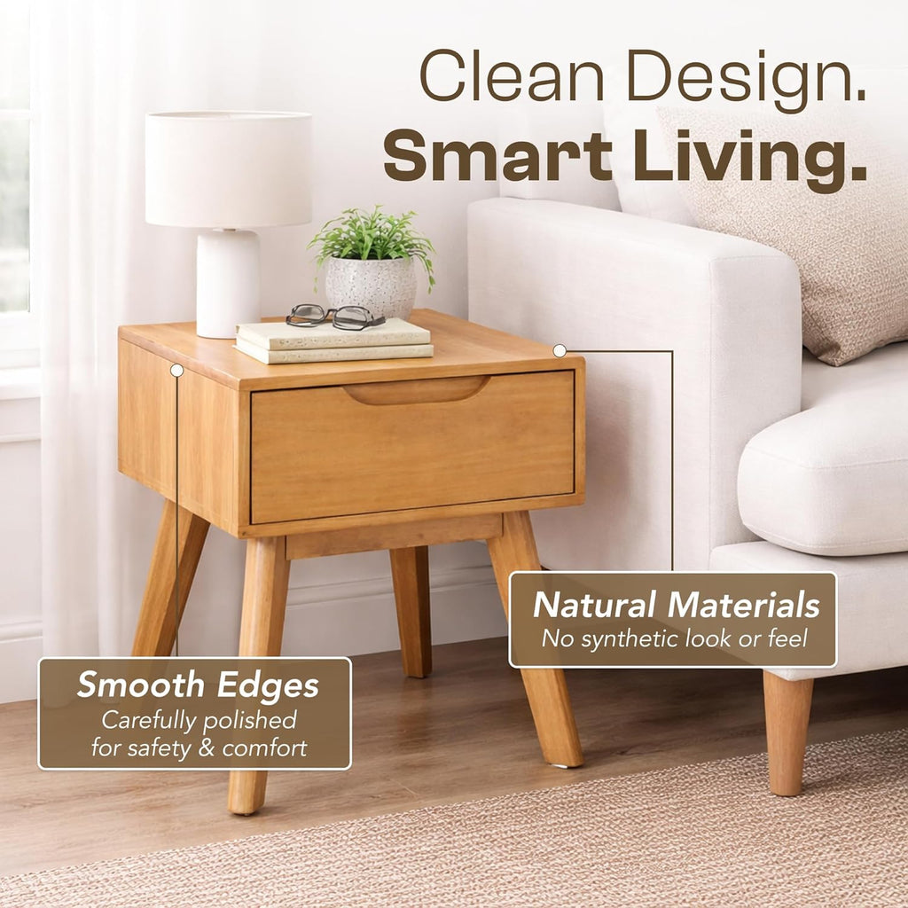 Scandinavian Night-Stand - Solid Wood Nightstand - Minimalist Bedside Table with Drawer