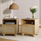 Nathan James Solace Mid Century Modern 2 Drawer Nightstand with Solid Wood Frame and Rounded Details, Raw Oak