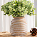 Ceramic Flower Vase, 7.48 Inch White Rustic Farmhouse Decorative Vase Pottery Wide-Mouth Vases for Home Decor Table Living Room Entryway Mantel Bookshelf Bedroom Bathroom Kitchen
