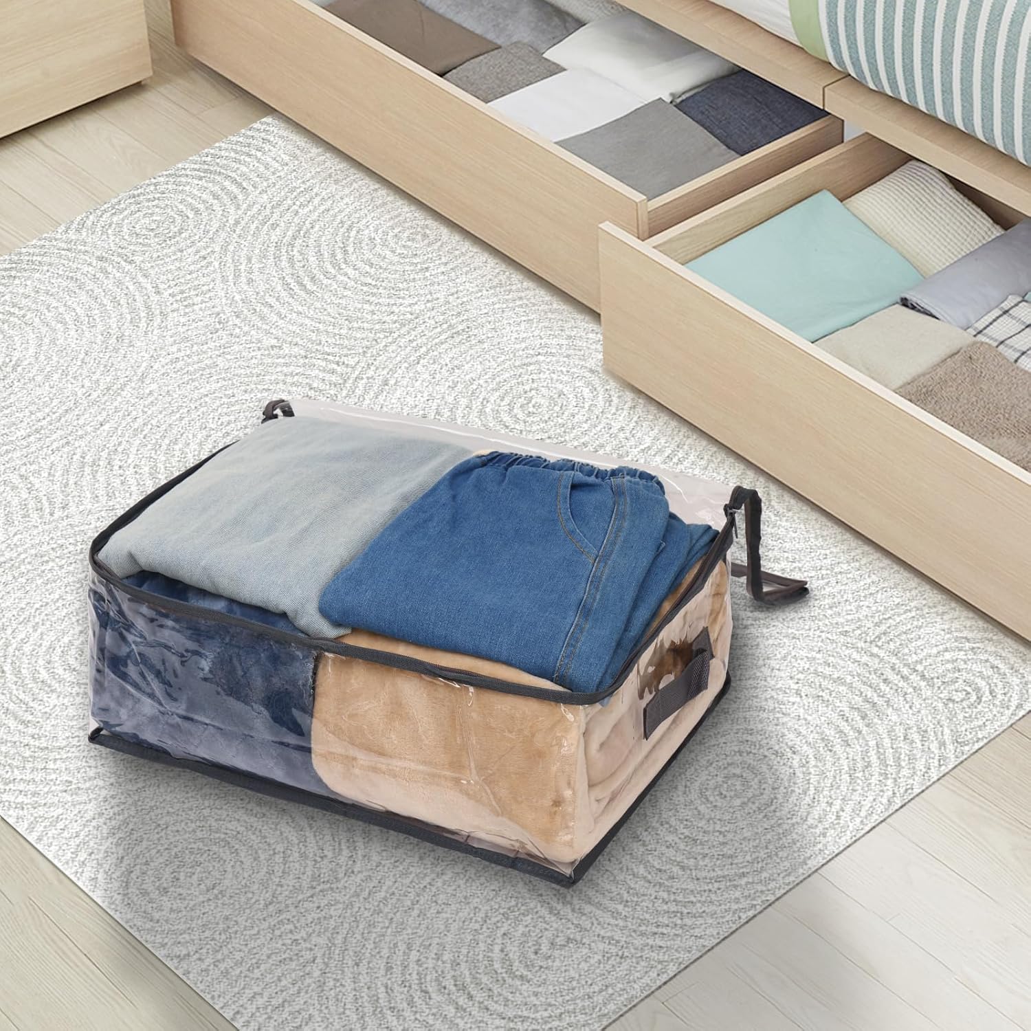 Fixwal 2pcs Small Comforter Storage Bags with Zipper 35L Capacity, Clear Plastic Closet Storage and Organizers for Clothing Sweaters Bedding Blankets
