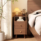 Narrow Nightstand with 2 Drawers,Walnut Nightstand,Bedside Table,Solid Wood Modern Bedside Table for Bedroom,Study,Toilet