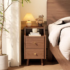 Narrow Nightstand with 2 Drawers,Walnut Nightstand,Bedside Table,Solid Wood Modern Bedside Table for Bedroom,Study,Toilet
