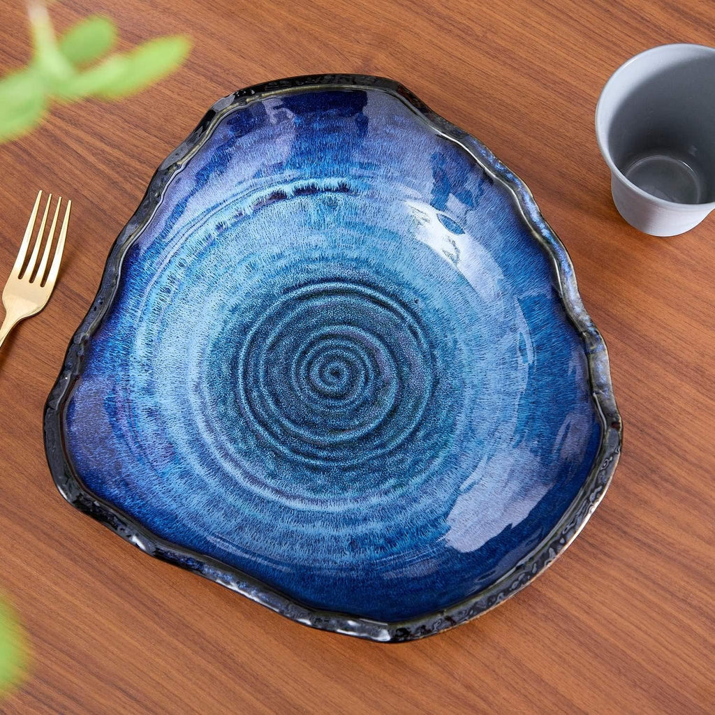 Large Ceramic Decorative Bowl – Blue Reactive Glaze Centerpiece Bowl, Modern Coffee Table Decor Dish, Entryway Catchall Key Bowl, Decorative Fruit Bowl for Dining Table Living Room (12” Dish)