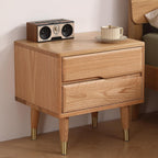 Solid Wood Nightstand,Oak Wooden Mid Century Night Stand with 2-Silent Drawer,Small Bedside Table for Bedroom, Living Room and Dorm (19.29H,Natura