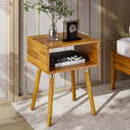 Bme Alden Solid Wood Nightstand/Side Table/End Table, Fully Assembled, with 1-Drawer for Mid Century Bedroom and Living Room, (12mm), Dark Chocolate