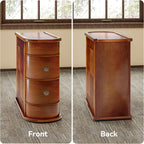 LITTLE TREE Wood End Table with 2 Drawers Sofa Side Table, No Assembly Required Vintage Slim Nightstand Bedside Table for Bedroom