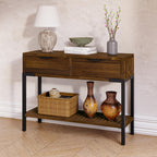 Bme Millie Solid Acacia Wood Rustic Nightstand with Drawers & Open Shelf, Pre-Assembled Industrial Modern Side Table for Living Room, Bedroom